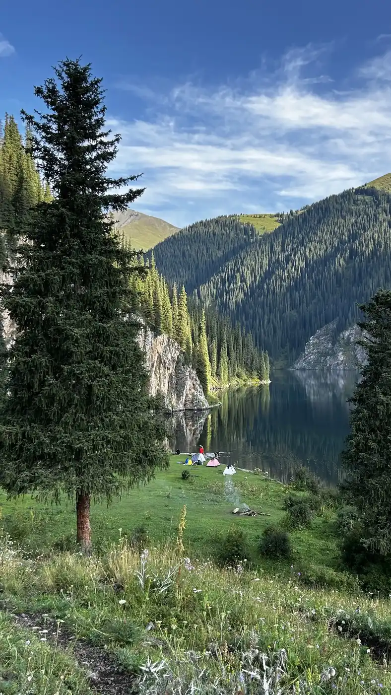 Trekking And Tent Camping On The Kolsai 2 Lake